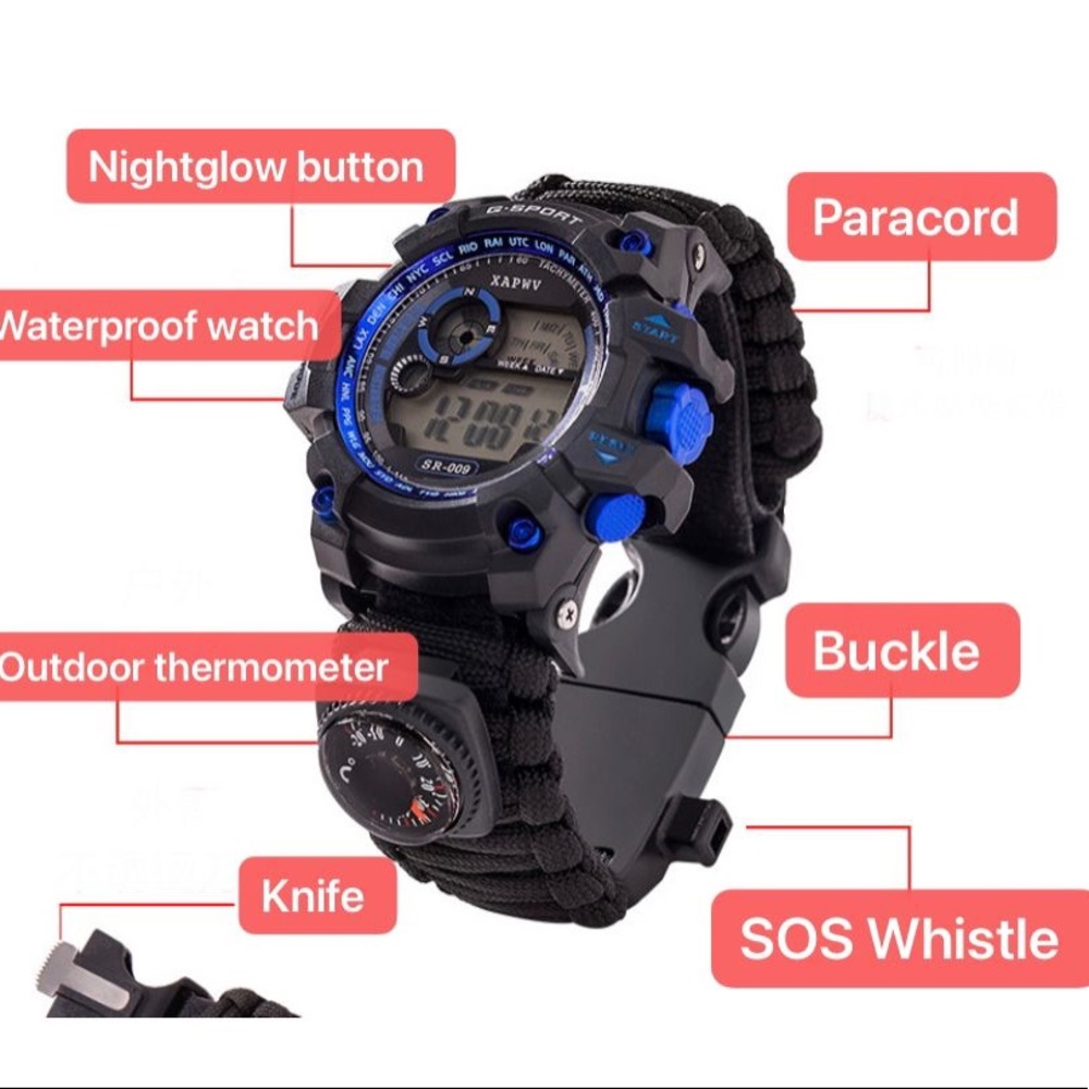 Multifunctional survival waterproof watch bracelet camping adventure Escape
